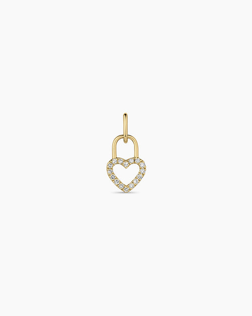 Diamond Heart Padlock Charm || option::14K Solid Gold