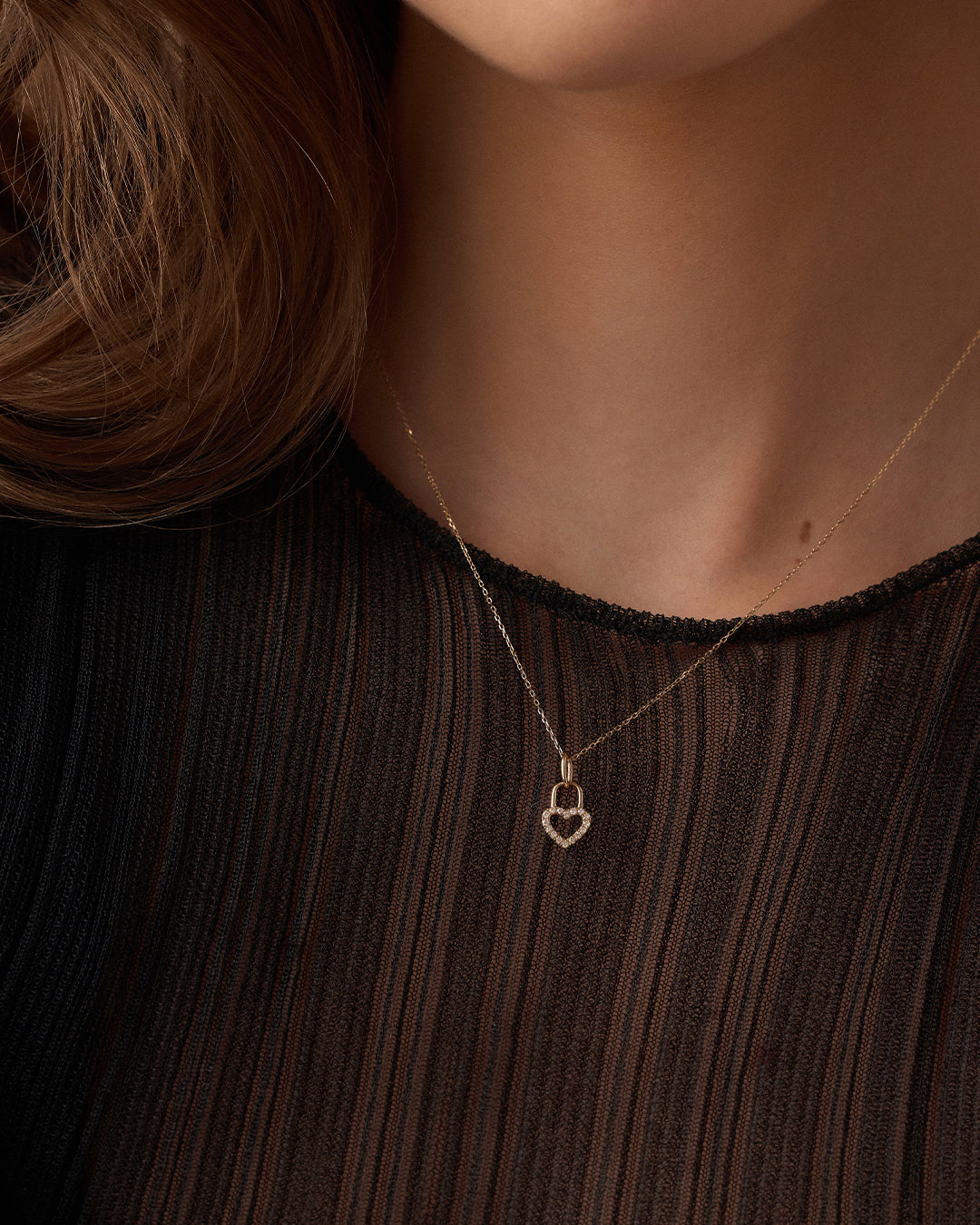Diamond Heart Padlock Charm || option::14K Solid Gold