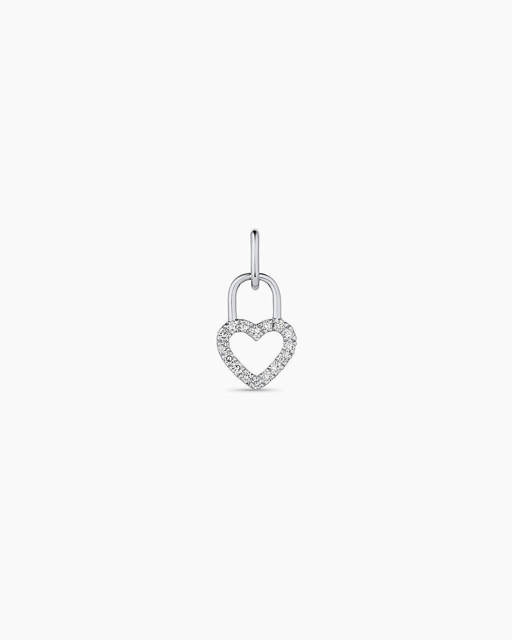 Diamond Heart Padlock Charm || option::14K Solid White Gold