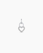 Diamond Heart Padlock Charm || option::14K Solid White Gold