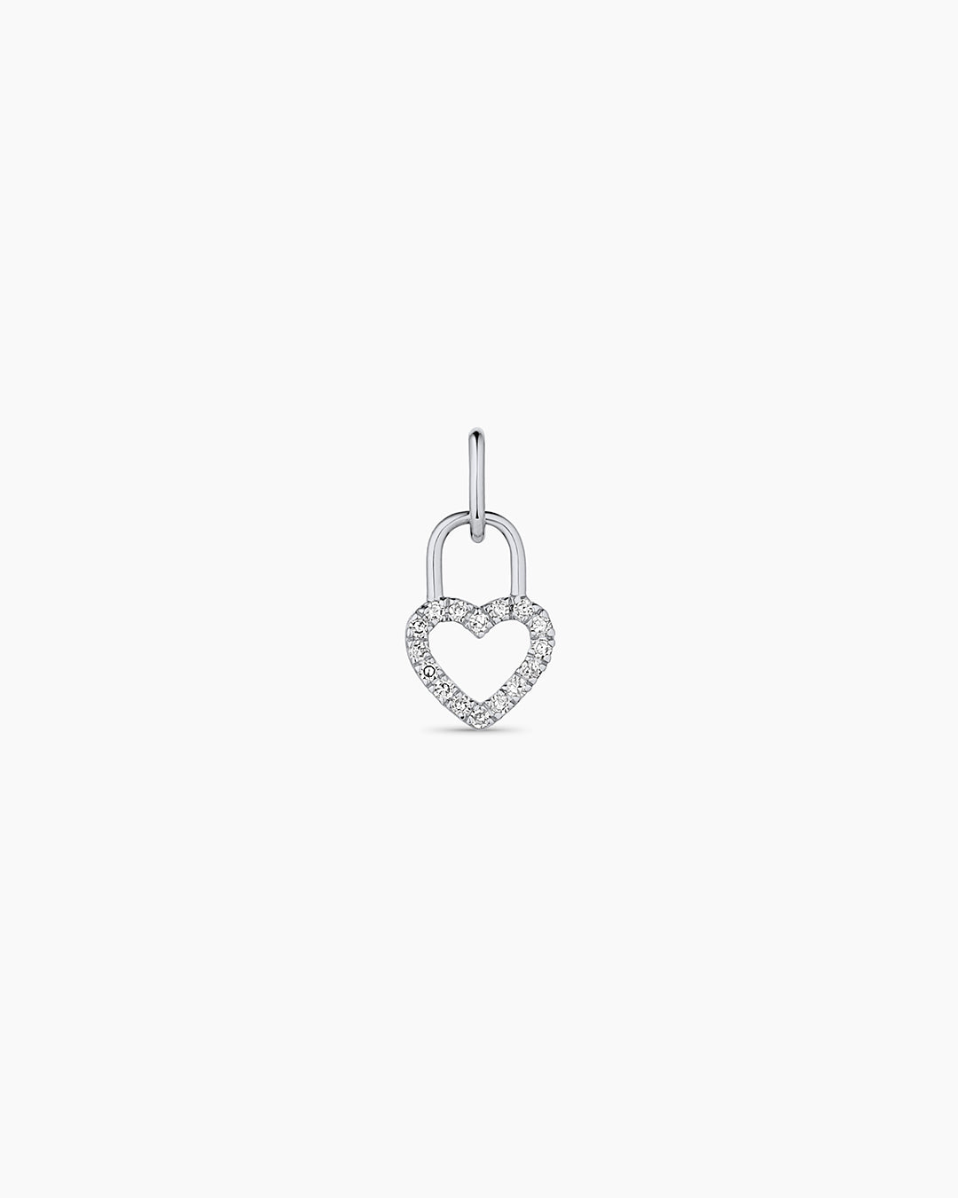 Diamond Heart Padlock Charm || option::14K Solid White Gold