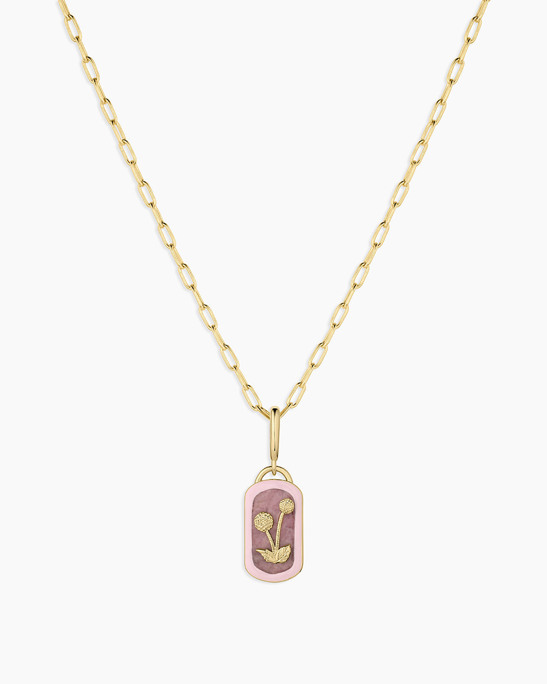 Power Gemstone Parker Charm Necklace Compassion || option::18K Gold Plated, Rhodochrosite