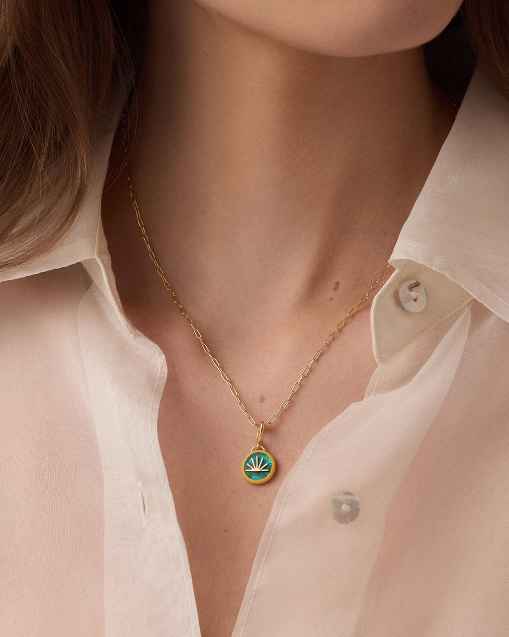 Power Gemstone Parker Charm Necklace Inspiration || option::18K Gold Plated