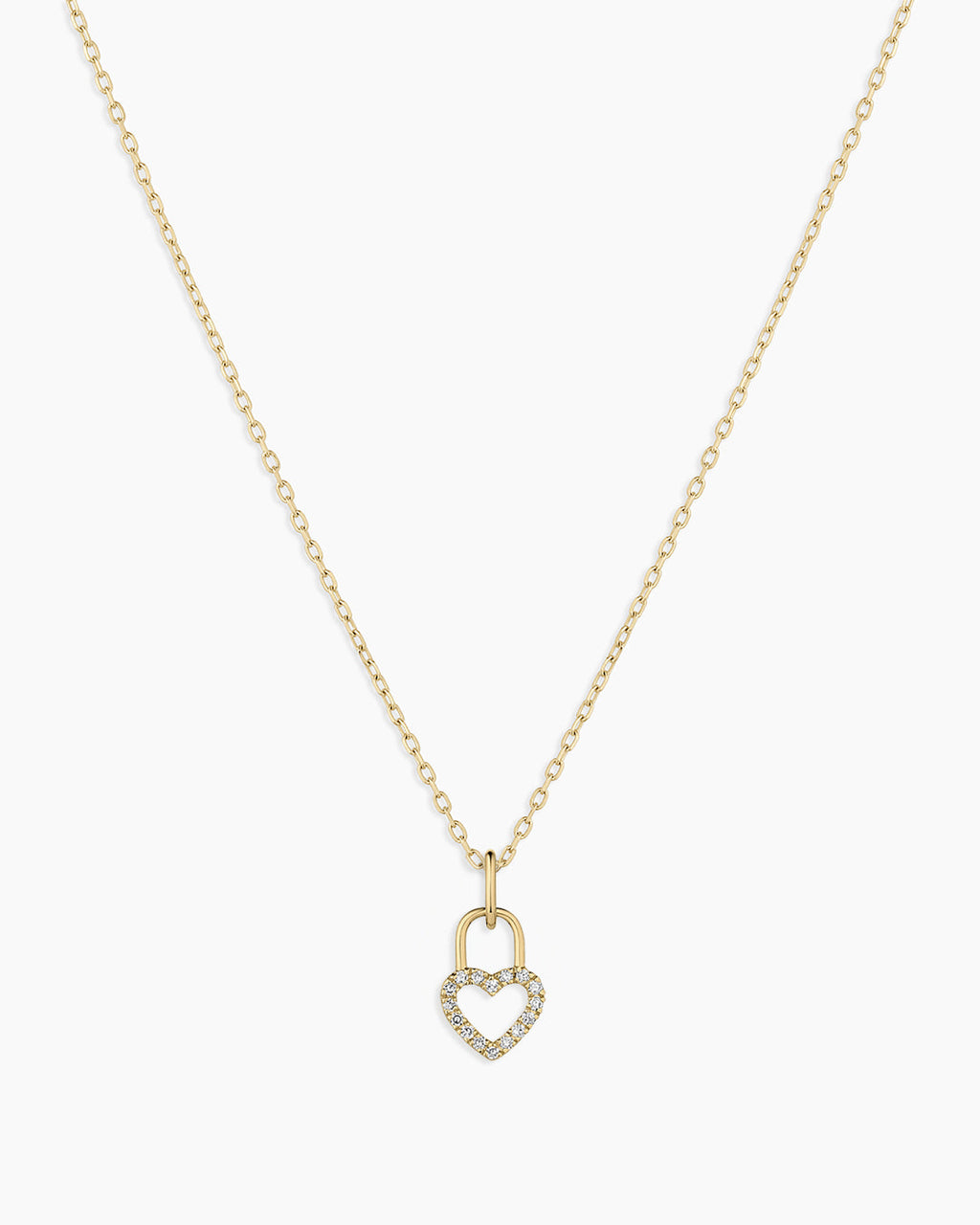 Diamond Heart Padlock Charm Necklace || option::14K Solid Gold