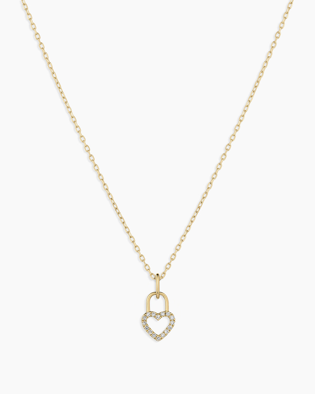 Diamond Heart Padlock Charm Necklace || option::14K Solid Gold