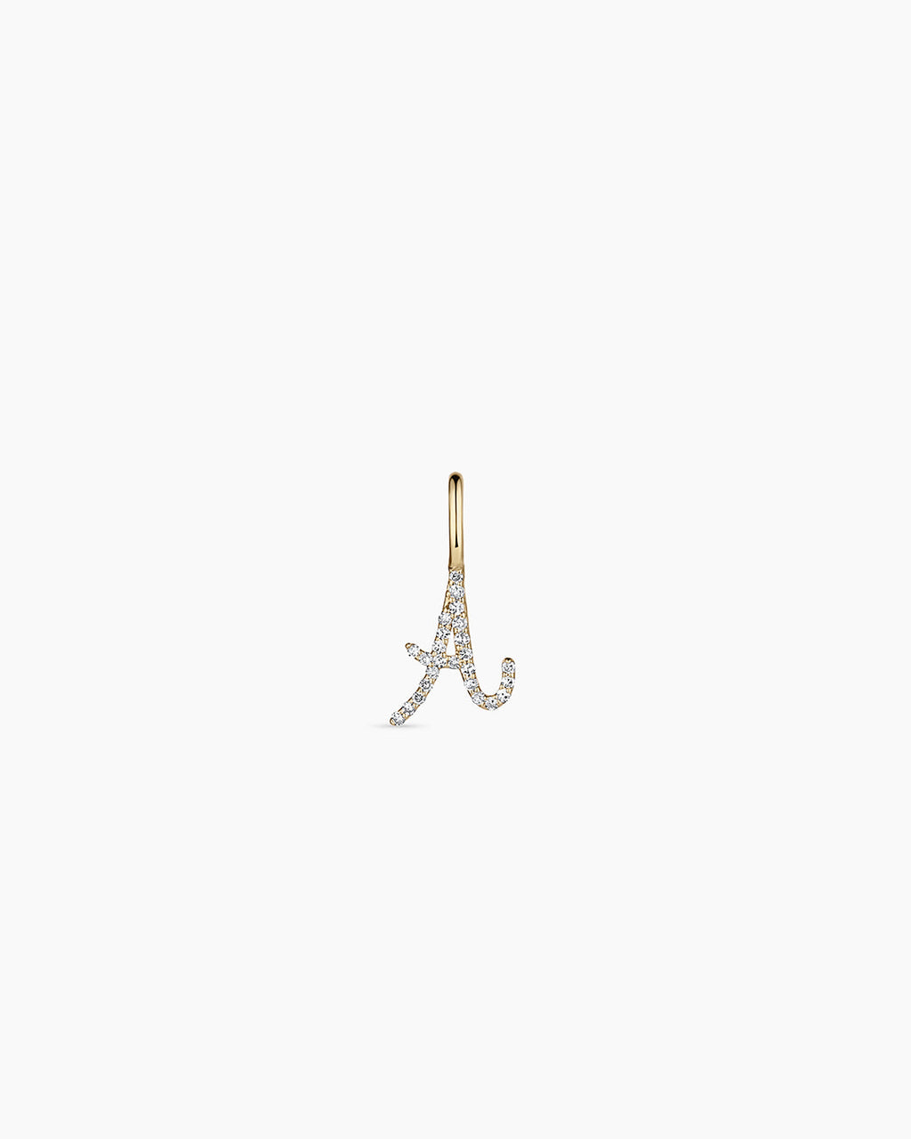Diamond Script Alphabet Charm || option::14K Solid Gold, A