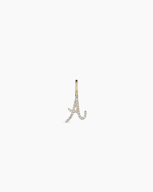 Diamond Script Alphabet Charm || option::14K Solid Gold, A