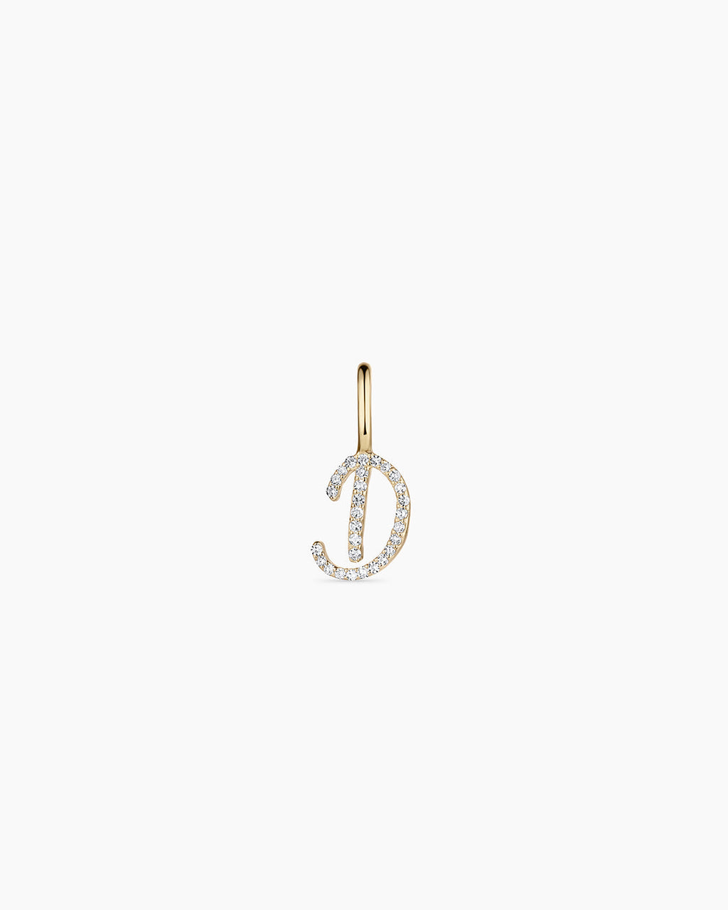Diamond Script Alphabet Charm || option::14K Solid Gold, D
