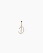 Diamond Script Alphabet Charm || option::14K Solid Gold, D