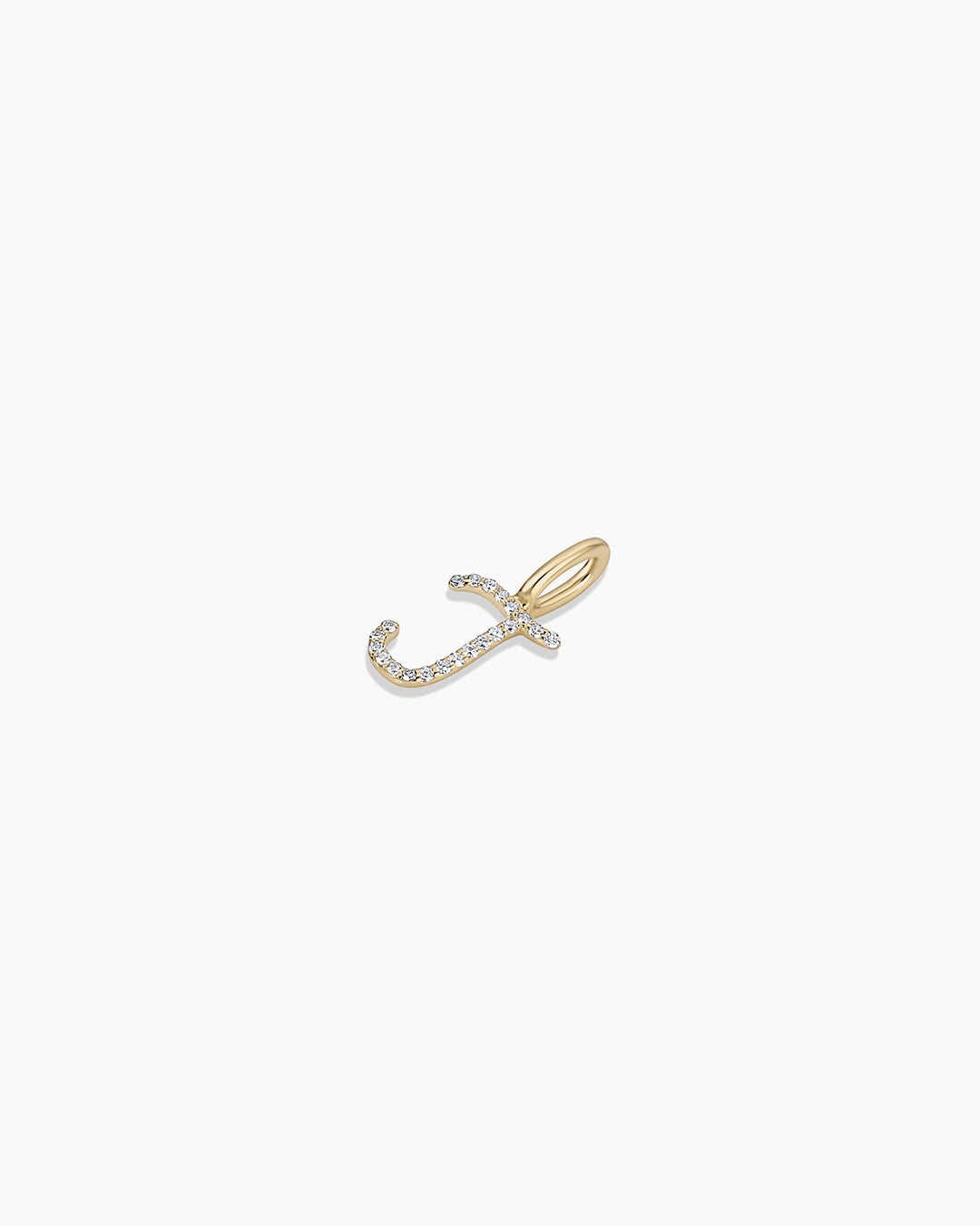 Diamond Script Alphabet Charm || option::14K Solid Gold, J