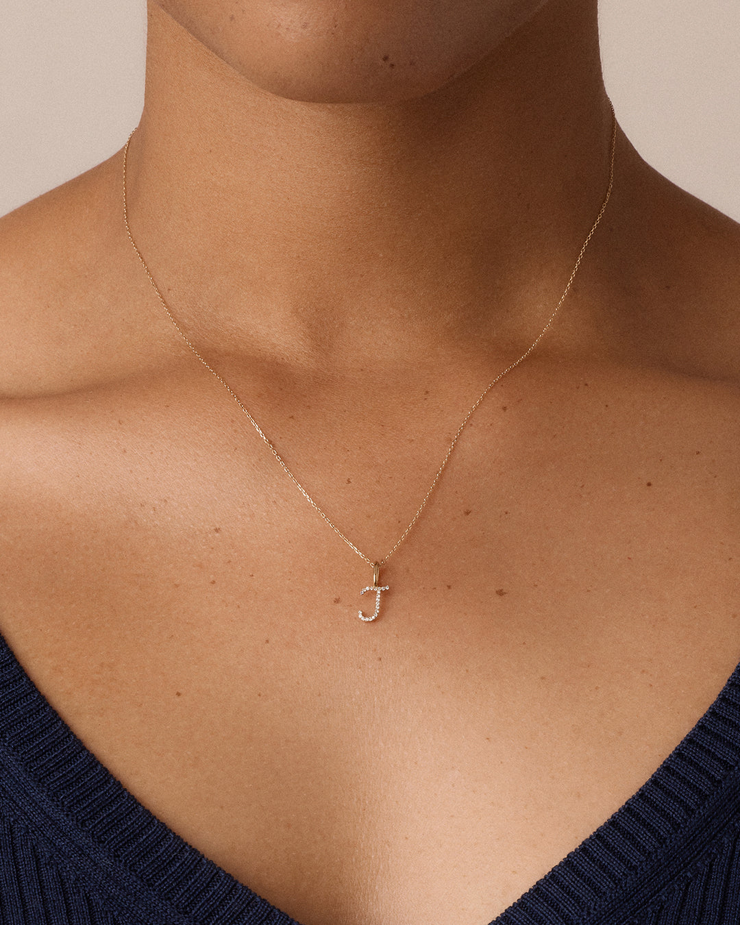 Diamond Script Alphabet Charm || option::14K Solid Gold, J