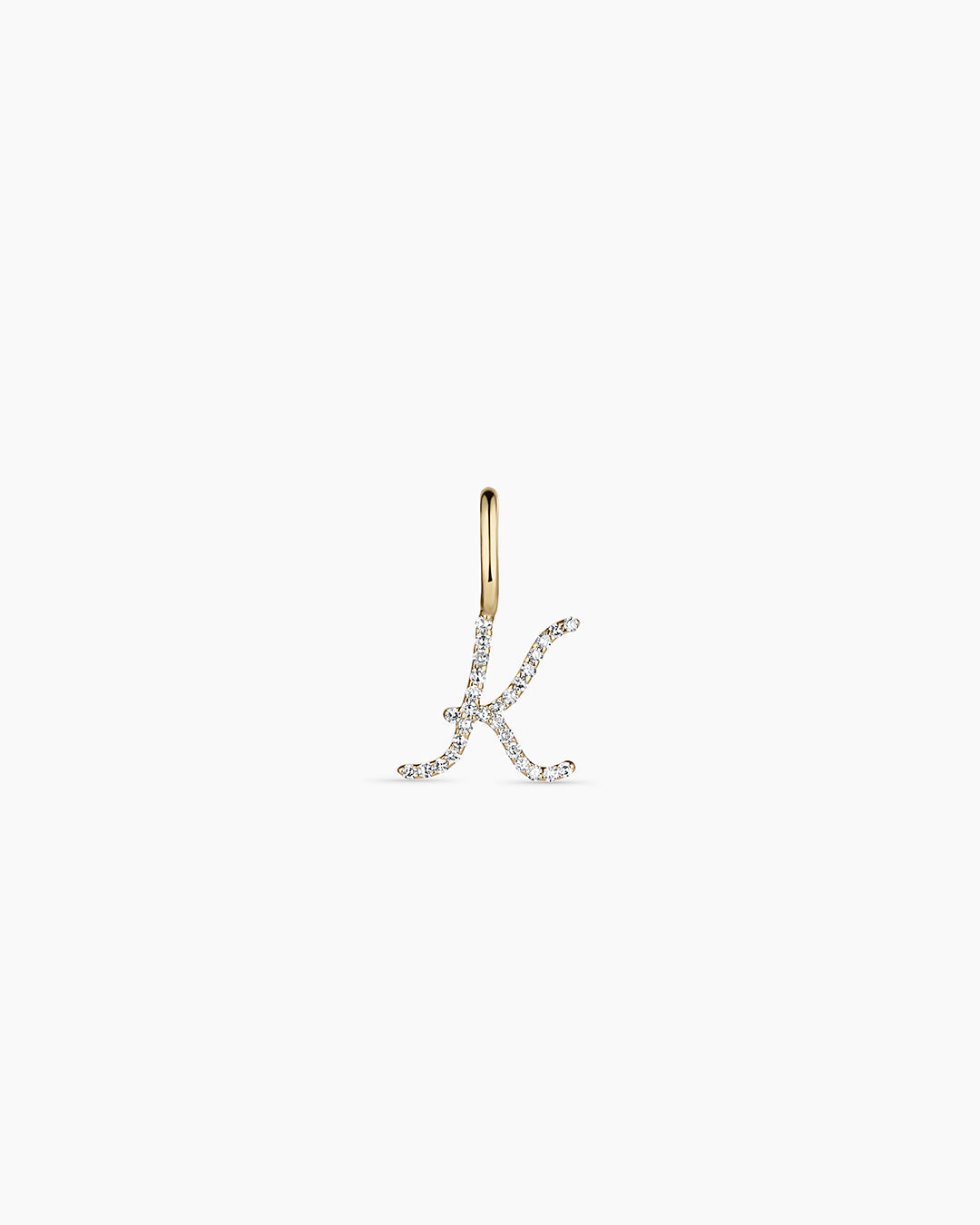 Diamond Script Alphabet Charm || option::14K Solid Gold, K