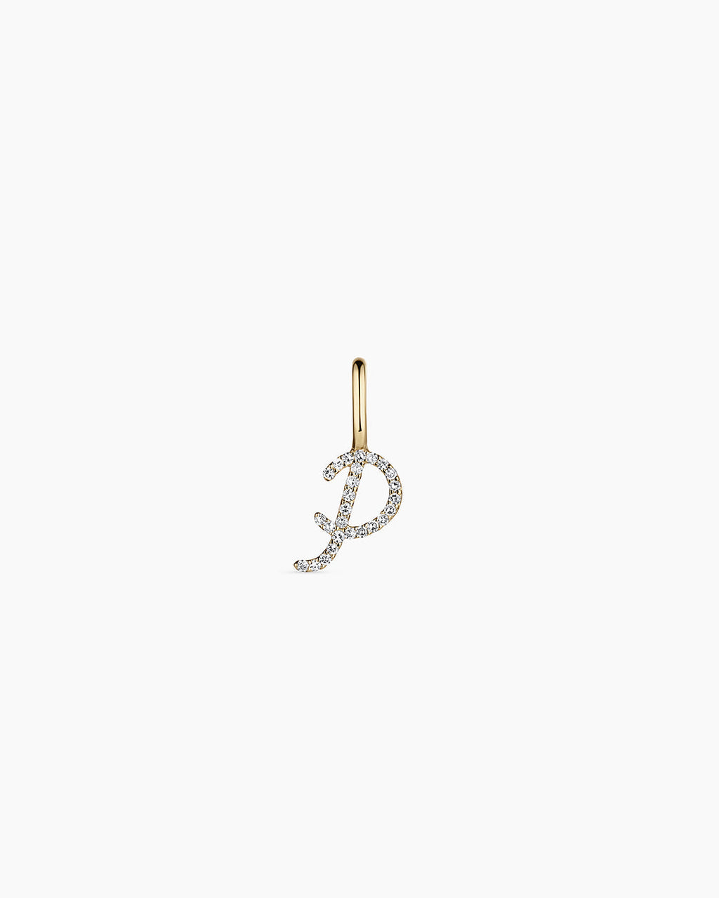 Diamond Script Alphabet Charm || option::14K Solid Gold, P
