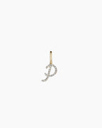 Diamond Script Alphabet Charm || option::14K Solid Gold, P