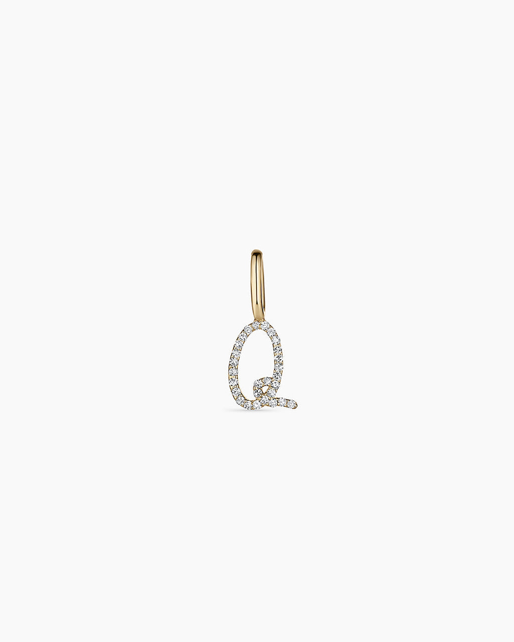 Diamond Script Alphabet Charm || option::14K Solid Gold, Q