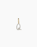 Diamond Script Alphabet Charm || option::14K Solid Gold, Q