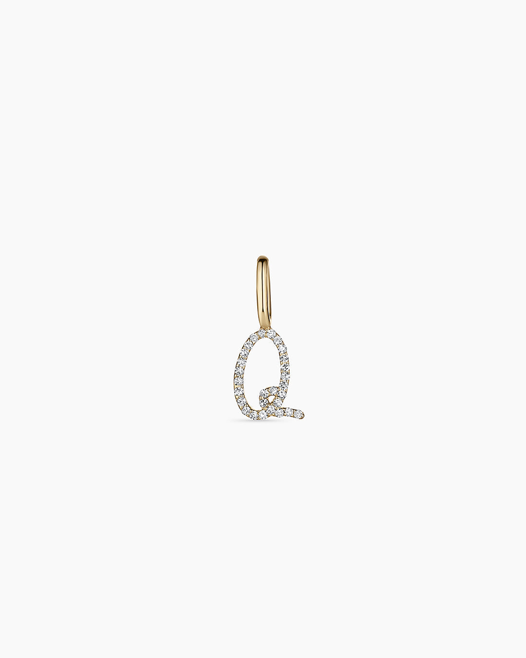 Diamond Script Alphabet Charm || option::14K Solid Gold, Q