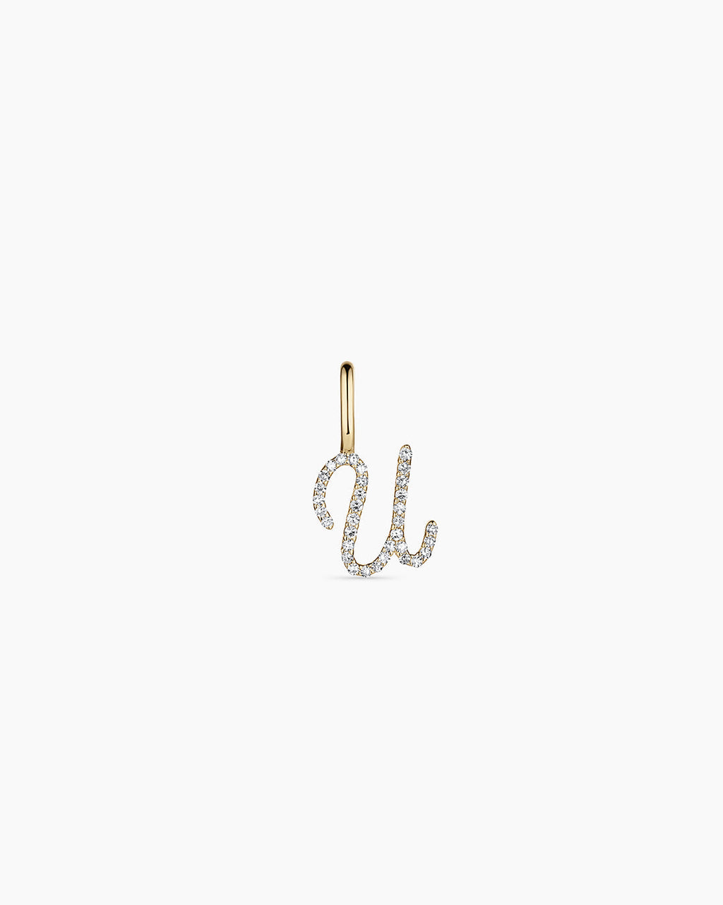 Diamond Script Alphabet Charm || option::14K Solid Gold, U
