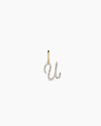 Diamond Script Alphabet Charm || option::14K Solid Gold, U