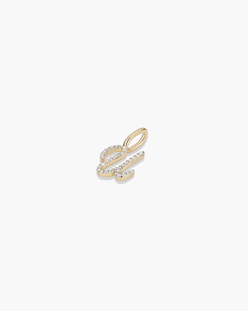 Diamond Script Alphabet Charm || option::14K Solid Gold, U