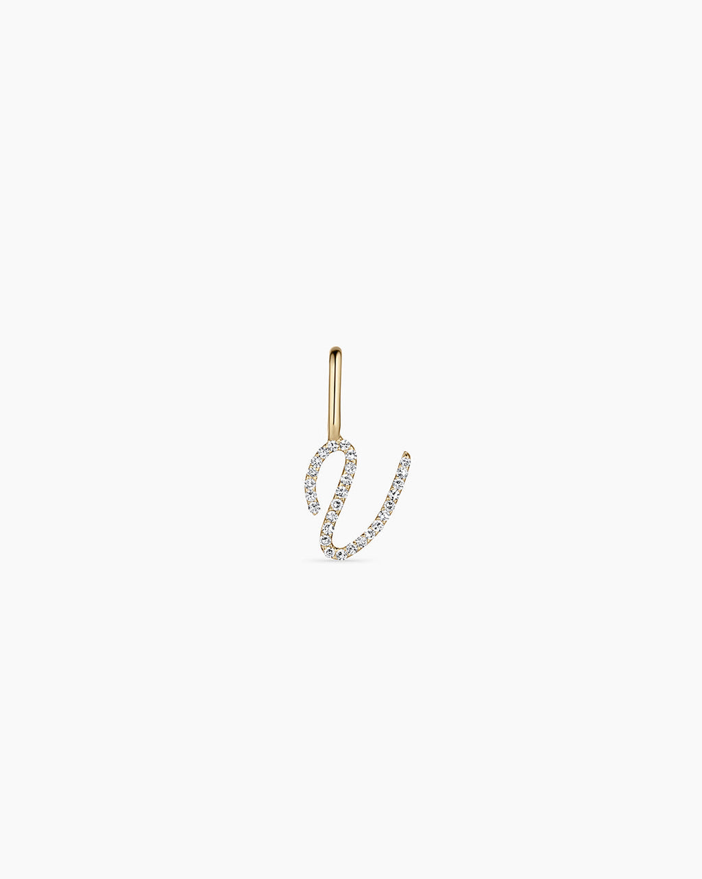 Diamond Script Alphabet Charm || option::14K Solid Gold, V