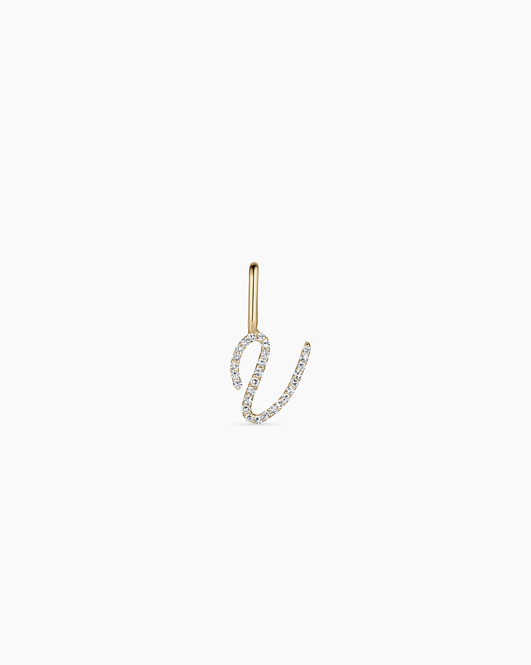 Diamond Script Alphabet Charm || option::14K Solid Gold, V