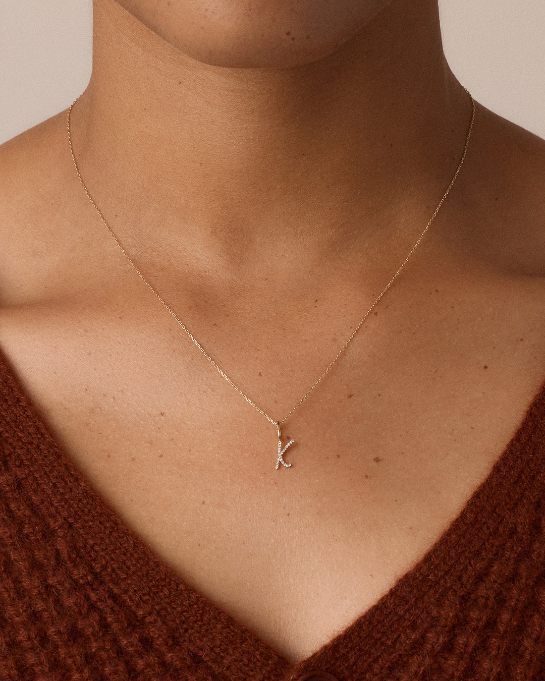 Diamond Script Alphabet Charm || option::14K Solid Gold, X
