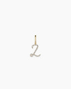 Diamond Script Alphabet Charm || option::14K Solid Gold, Z