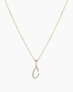 Diamond Script Alphabet Charm Necklace || option::14K Solid Gold, C