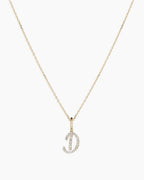 Diamond Script Alphabet Charm Necklace || option::14K Solid Gold, D