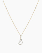 Diamond Script Alphabet Charm Necklace || option::14K Solid Gold, E