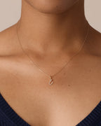 Diamond Script Alphabet Charm Necklace || option::14K Solid Gold, E