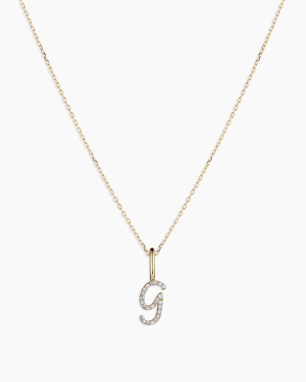 Diamond Script Alphabet Charm Necklace || option::14K Solid Gold, G