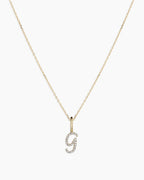 Diamond Script Alphabet Charm Necklace || option::14K Solid Gold, G