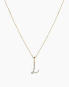 Diamond Script Alphabet Charm Necklace || option::14K Solid Gold, L