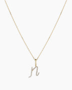 Diamond Script Alphabet Charm Necklace || option::14K Solid Gold, N