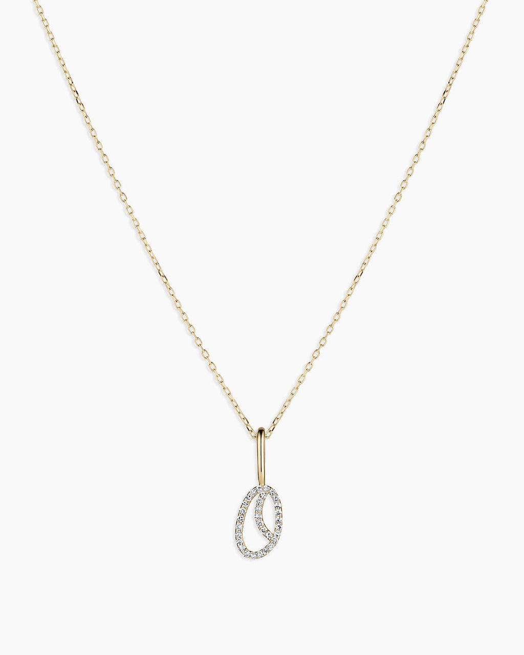 Diamond Script Alphabet Charm Necklace || option::14K Solid Gold, O