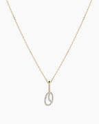 Diamond Script Alphabet Charm Necklace || option::14K Solid Gold, O
