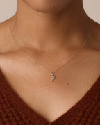 Diamond Script Alphabet Charm Necklace || option::14K Solid Gold, P