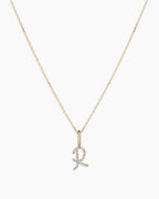 Diamond Script Alphabet Charm Necklace || option::14K Solid Gold, R
