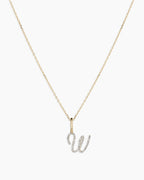 Diamond Script Alphabet Charm Necklace || option::14K Solid Gold, W
