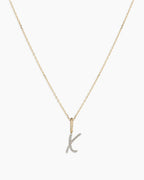 Diamond Script Alphabet Charm Necklace || option::14K Solid Gold, X
