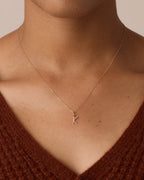 Diamond Script Alphabet Charm Necklace || option::14K Solid Gold, X