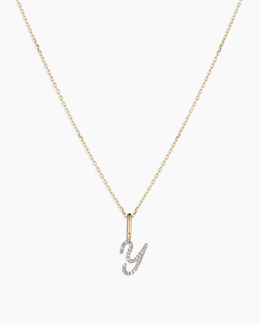 Diamond Script Alphabet Charm Necklace || option::14K Solid Gold, Y