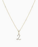 Diamond Script Alphabet Charm Necklace || option::14K Solid Gold, Z