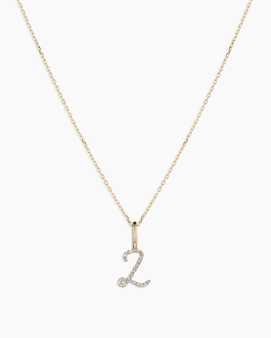 Diamond Script Alphabet Charm Necklace || option::14K Solid Gold, Z