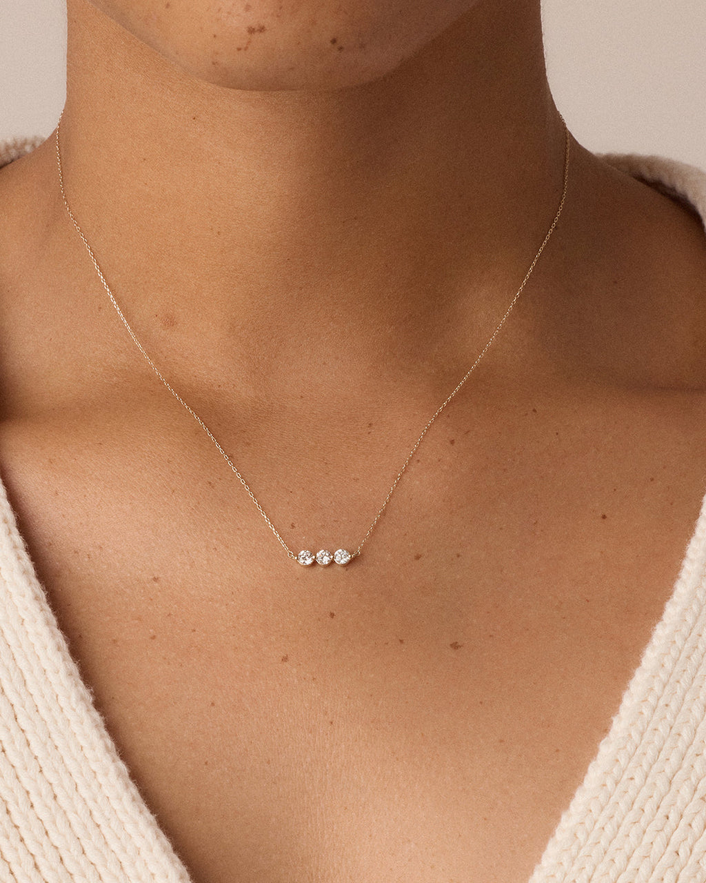 Lab Grown Diamond Halo Row Necklace || option::14K Solid Gold