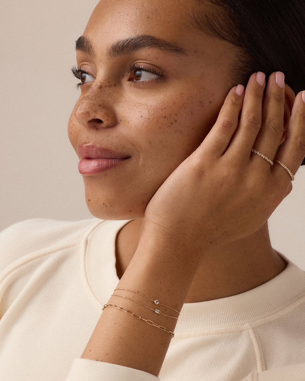 14K Gold Wilder Birthstone Bracelet || option::14K Solid Gold, White Topaz - April