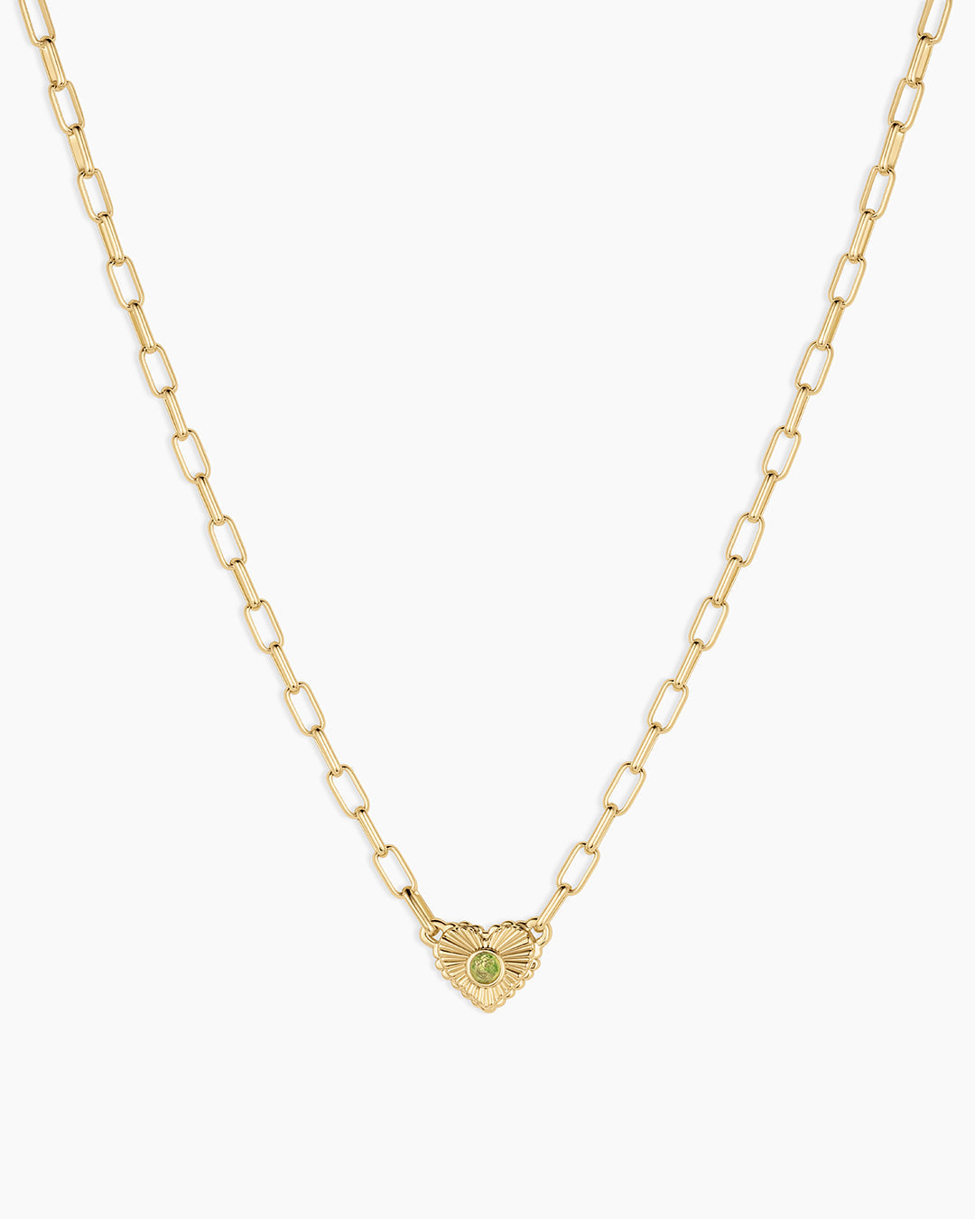 Birthstone Heart Necklace || option::18K Gold Plated, Peridot - August