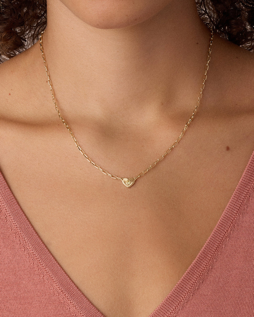 Birthstone Heart Necklace || option::18K Gold Plated, Peridot - August